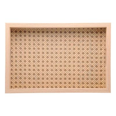 Bandeja Decorativa Lyor MDF Retangular 31,5 cm Fundo Treliça Sofisticada Natural