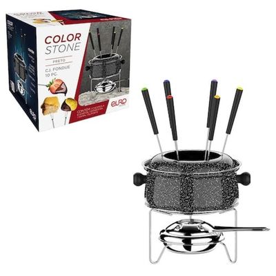 Conjunto de Fondue Euro Home Colorstone 10 Peças 850ml Aço Inox Preto