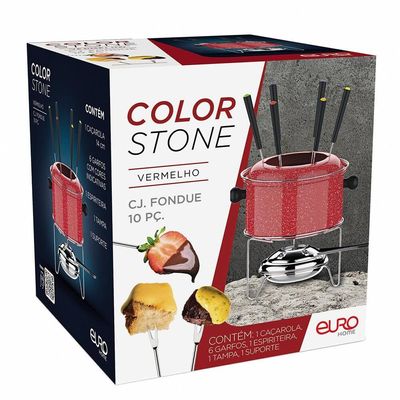 Conjunto de Fondue Colorstone Vermelho 10 Peças com Caçarola Antiaderente Euro Home Vermelho