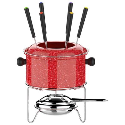 Conjunto de Fondue Colorstone Vermelho 10 Peças com Caçarola Antiaderente Euro Home Vermelho