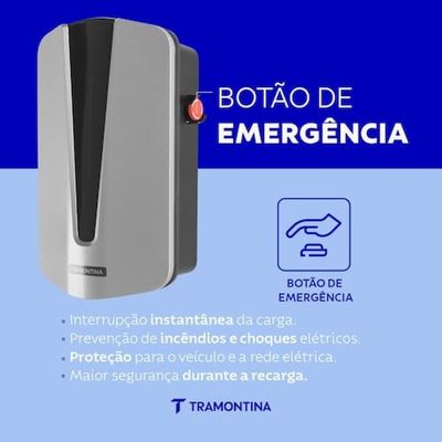 Estação de Recarga 7,4kW Tipo 2 Plug e Charge para Carro Elétrico Tramontina Preto com Prata