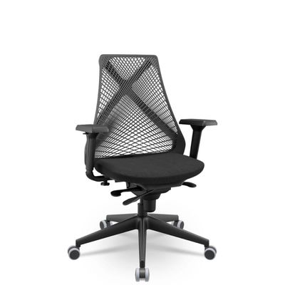 Cadeira Escritório Bix X+ Presidente Slider PU Poliéster Preto Plaxmetal