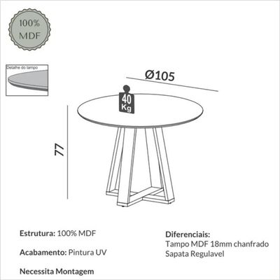 Mesa de Jantar Redonda 105cm Carvalho Rosé Dalla Costa