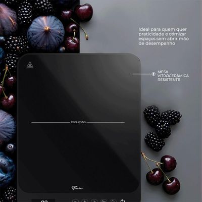 Cooktop de Indução Portátil Fischer 1 Boca Bivolt Touch Screen Preto