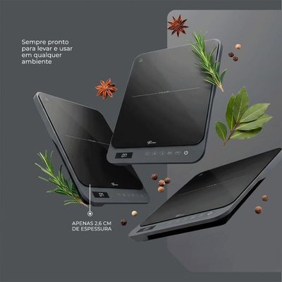 Cooktop de Indução Portátil Fischer 1 Boca Bivolt Touch Screen Preto