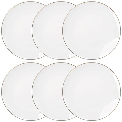 Jogo de Pratos 6 pçs 27cm Raso Branco Porcelana Legacy Gold