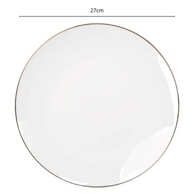 Jogo de Pratos 6 pçs 27cm Raso Branco Porcelana Legacy Gold