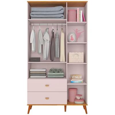 Conjunto Quarto Infantil Ternura Cômoda 5 Gavetas Berço 2 em 1 Guarda-Roupa 2 Portas Colchão Herval Espuma D18 Bartira Rosa Wood