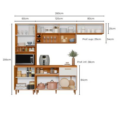 Cozinha com Balcão Sicília 10 Portas Acetinado Poliman Móveis Freijó/Off White