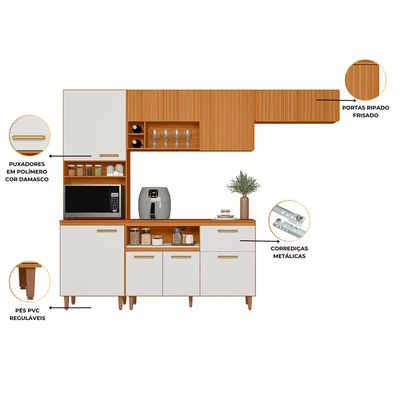 Cozinha com Balcão Sicília 10 Portas Acetinado Poliman Móveis Freijó/Off White
