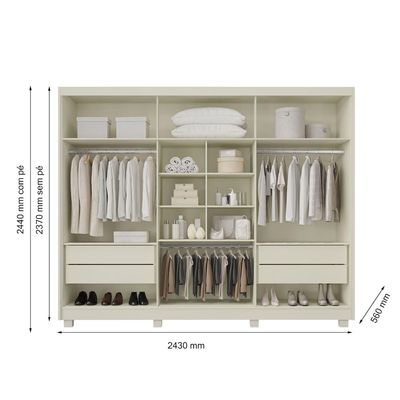 Guarda-Roupa Casal Coliseu 6 Portas de Bater Espelho 4 Gavetas Mademarques Off White