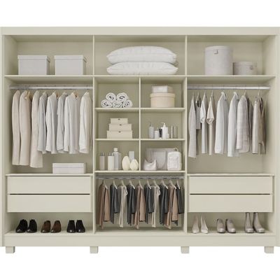 Guarda-Roupa Casal Coliseu 6 Portas de Bater Espelho 4 Gavetas Mademarques Off White