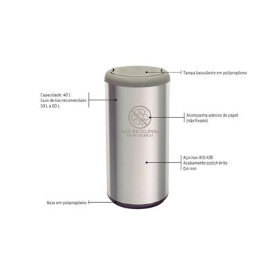 Lixeira Inox Tramontina Piemonte 40 Litros Acetinado Tampa Basculante Cinza em Polipropileno