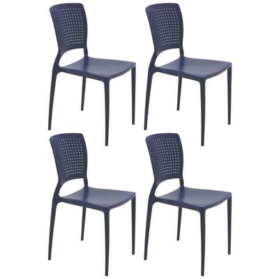 Jogo 4 Cadeiras Plástica com Encosto Tramontina Azul 182kg Safira Yale Summa