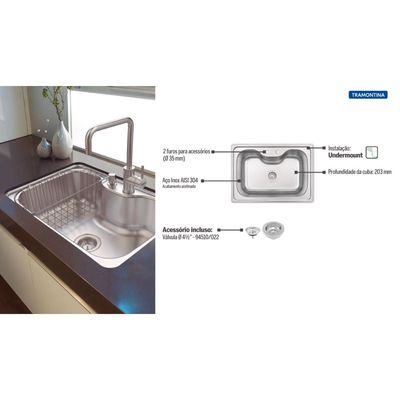 Cuba Tramontina Morgana 69x49cm em Aço Inox Acetinado Outlet