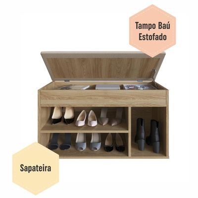 Sapateira Baú OAK com Tampo Estofado 81x38x48 cm Completa Móveis