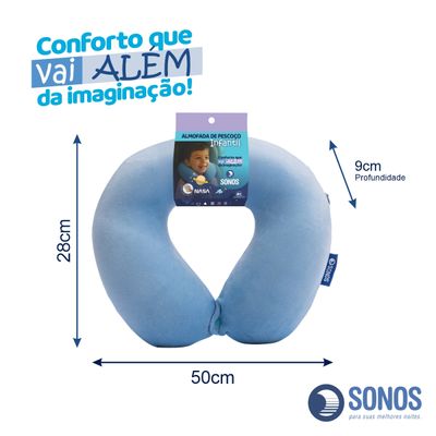 Almofada de Pescoço Sonos Infantil Para Viagem e Descanso Azul Claro