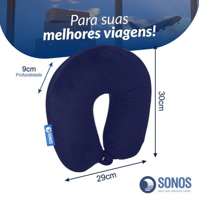 Almofada De Pescoço Sonos Tradicional Para Viagem E Descanso Azul Escuro