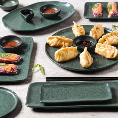 24 Pratos Retangulares Cerâmica Porto Brasil 14x18cm Verdes Travessas para Restaurantes Sushi