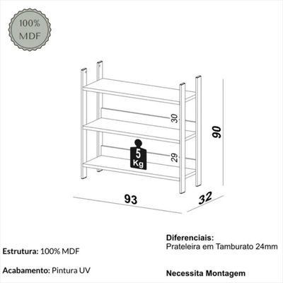 Estante Livreiro Industrial 93cm em Mdf Freijó Preto Fosco Dalla Costa
