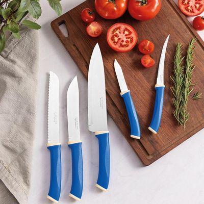 Jogo de Facas Tramontina Felice Aço Inox e Polipropileno Azul 5 Peças