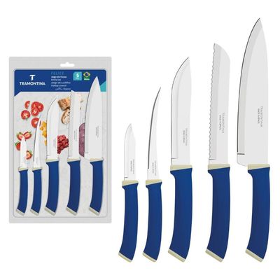 Jogo de Facas Tramontina Felice Aço Inox e Polipropileno Azul 5 Peças