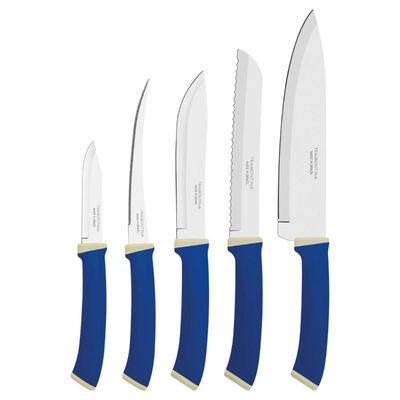 Jogo de Facas Tramontina Felice Aço Inox e Polipropileno Azul 5 Peças