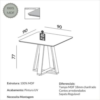 Mesa de Jantar 90cm 4 Lugares Carvalho Rosé Dalla Costa