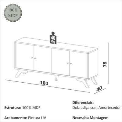 Balcão Buffet 180cm 4 Portas Pinhão Dalla Costa