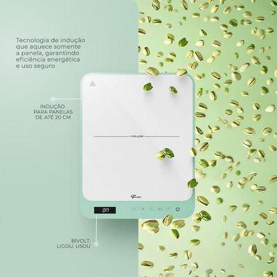 Cooktop de Indução Portátil Fischer 1 Boca Bivolt Touch Screen Verde Pistache