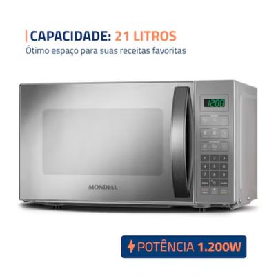 Micro-ondas Mondial MO-01-21-E 21 Litros 1200W Espelhado Digital Cinza / 110V