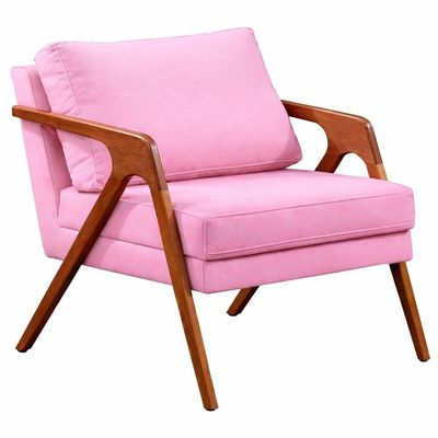 Kit 02 Poltronas Decorativa Mona Luxo Base De Madeira Maciça Sala Recepção Veludo Rosa Claro Eli Móveis E Decoração