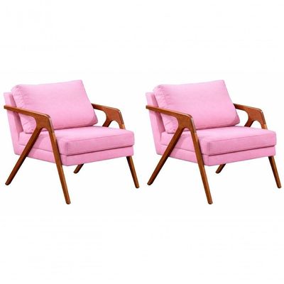 Kit 02 Poltronas Decorativa Mona Luxo Base De Madeira Maciça Sala Recepção Veludo Rosa Claro Eli Móveis E Decoração