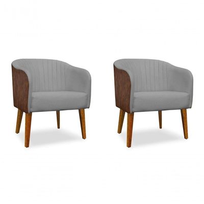 Kit 02 Poltronas Cadeira Luiza Corino Nozes E Linho Cinza Sala De Jantar Recepção Escritório Do Lar Móveis E Decoração