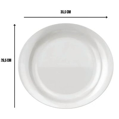 Conjunto 12 Pratos Oval Branco Opalino Steak Essenza 30x26cm Restaurante Profissional Servir Buffet