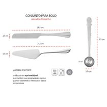 Espatula Faca de Bolo e Colher Medidora Aço Inox Jogo 3un