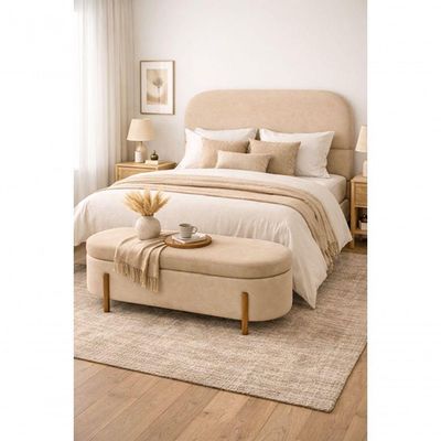 Kit Atenas Cabeceira De Cama Box Orgânica E Recamier Calçadeira Baú Casal 140 Cm Suede Bege Eli Móveis E Decoração