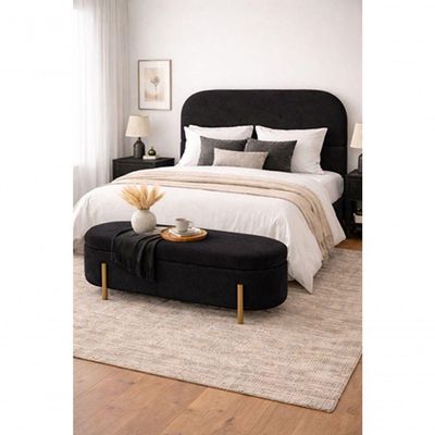 Kit Atenas Cabeceira De Cama Box Orgânica E Recamier Calçadeira Baú Casal 140 Cm Suede Preto Eli Móveis E Decoração