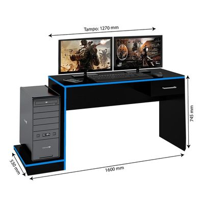 Mesa Gamer Player One Preta e Azul
