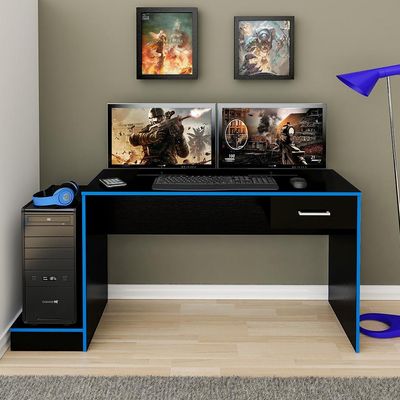 Mesa Gamer Player One Preta e Azul
