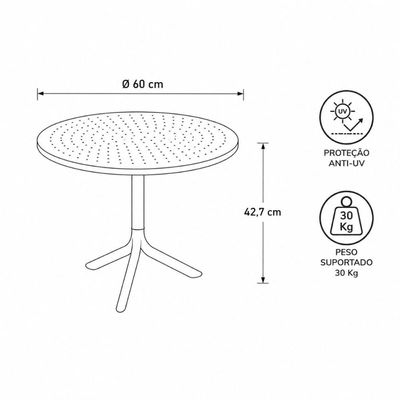 Mesa Redonda de Apoio Livy Aurah 60x43cm Marsala Polipropileno Plaxmetal