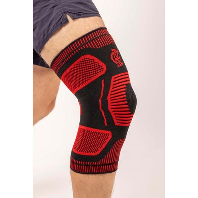 Joelheira Training Preto E Vermelho M Flamengo Knit 3D Compr