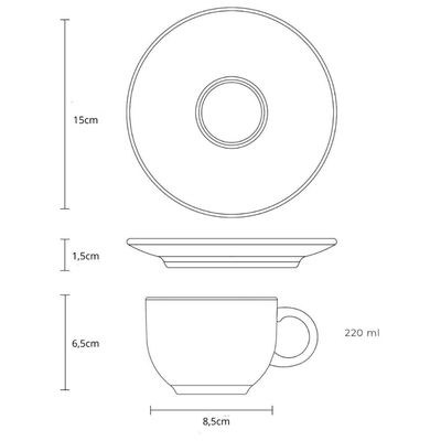 Conjunto 4 Pratos Rasos 26,5cm 4 Xícaras Chá 200ml com Pires Branco