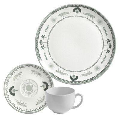 Conjunto 4 Pratos Rasos 26,5cm 4 Xícaras Chá 200ml com Pires Branco