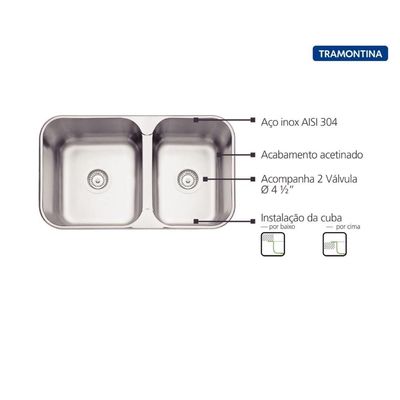 Cuba Tramontina Isis 2C 34-28 BS Perfecta Aço Inox Acetinado 69 x 40 cm Outlet