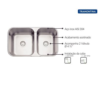 Cuba Tramontina Isis 2C 34-28 BS Perfecta Aço Inox Acetinado 69 x 40 cm Outlet