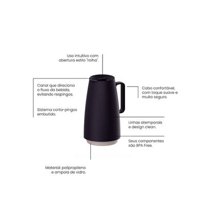 Bule Térmico Tramontina Exata 500ml Preto com Ampola de Vidro