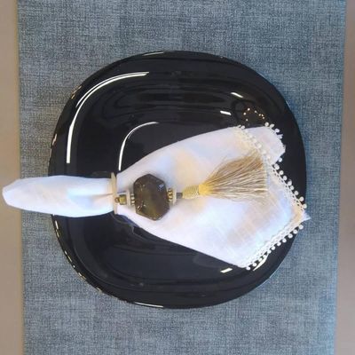 Prato para Sobremesa Vidro Opalino Carine Black 19cm Lyor Pequeno para Lanche