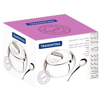 Açucareiro Farinheiro Tramontina Em Aço Inox Alto Brilho 320ml Com Colher E Tampa 64400500