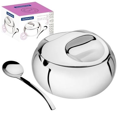 Açucareiro Farinheiro Tramontina Em Aço Inox Alto Brilho 320ml Com Colher E Tampa 64400500
